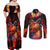 Hawaiian Turtle with Volcanic Eruption Couples Matching Off Shoulder Maxi Dress and Long Sleeve Button Shirt Hibiscus Lei and Lava Flow an Abstract Texture