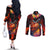 Hawaiian Turtle with Volcanic Eruption Couples Matching Off The Shoulder Long Sleeve Dress and Long Sleeve Button Shirt Hibiscus Lei and Lava Flow an Abstract Texture