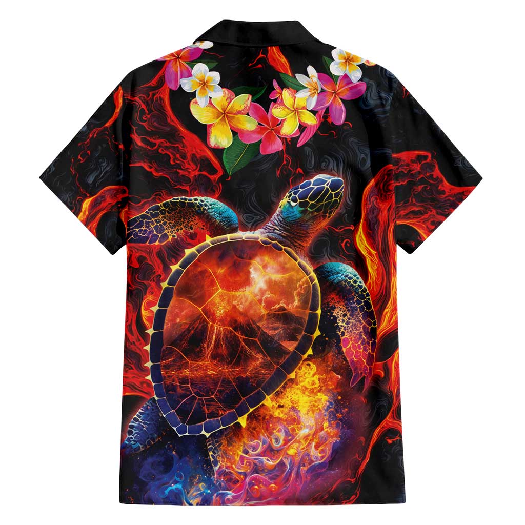 Hawaiian Turtle with Volcanic Eruption Family Matching Long Sleeve Bodycon Dress and Hawaiian Shirt Hibiscus Lei and Lava Flow an Abstract Texture
