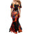 Hawaiian Turtle with Volcanic Eruption Family Matching Mermaid Dress and Hawaiian Shirt Hibiscus Lei and Lava Flow an Abstract Texture