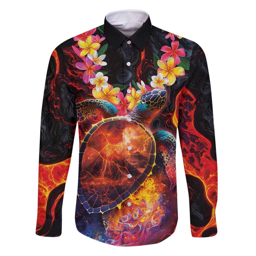 Hawaiian Turtle with Volcanic Eruption Family Matching Off Shoulder Short Dress and Hawaiian Shirt Hibiscus Lei and Lava Flow an Abstract Texture