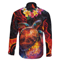 Hawaiian Turtle with Volcanic Eruption Family Matching Off Shoulder Short Dress and Hawaiian Shirt Hibiscus Lei and Lava Flow an Abstract Texture