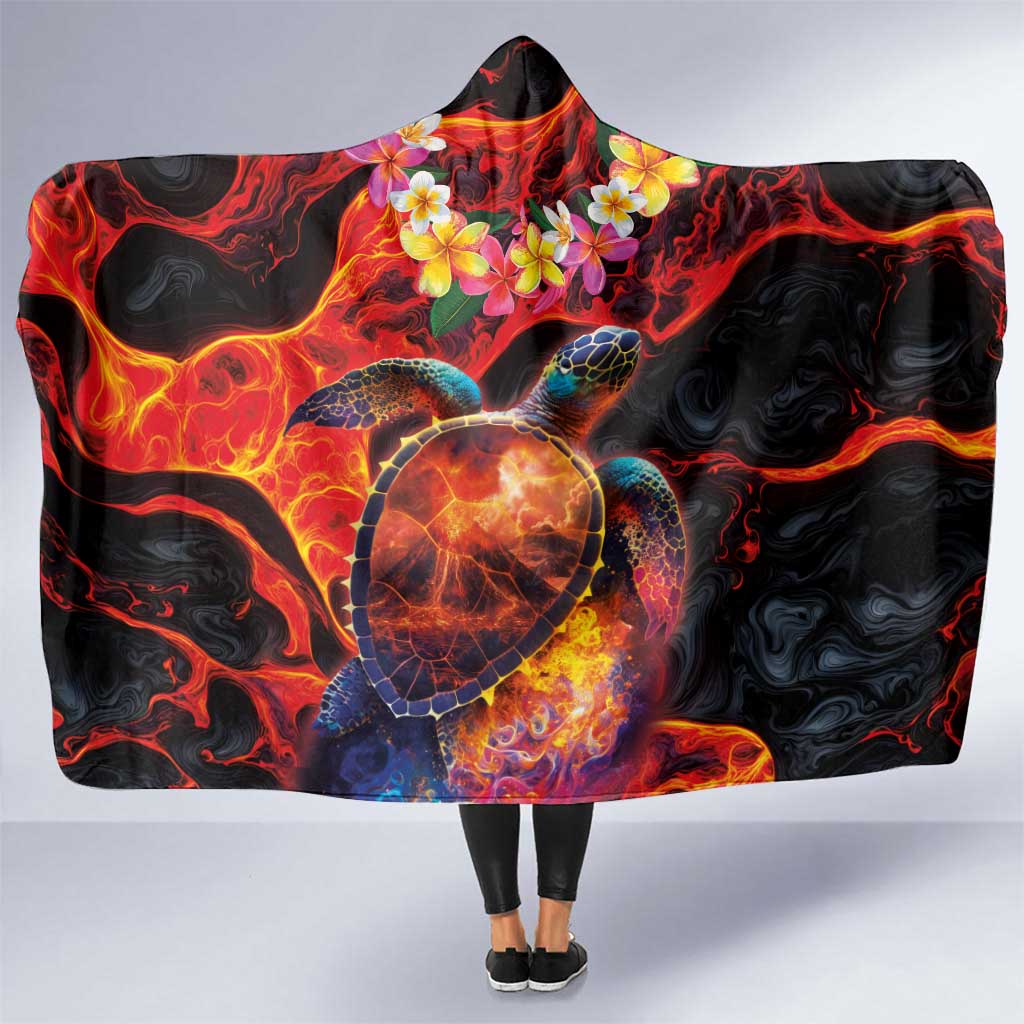 Hawaiian Turtle with Volcanic Eruption Hooded Blanket Hibiscus Lei and Lava Flow an Abstract Texture