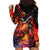 Hawaiian Turtle with Volcanic Eruption Hoodie Dress Hibiscus Lei and Lava Flow an Abstract Texture