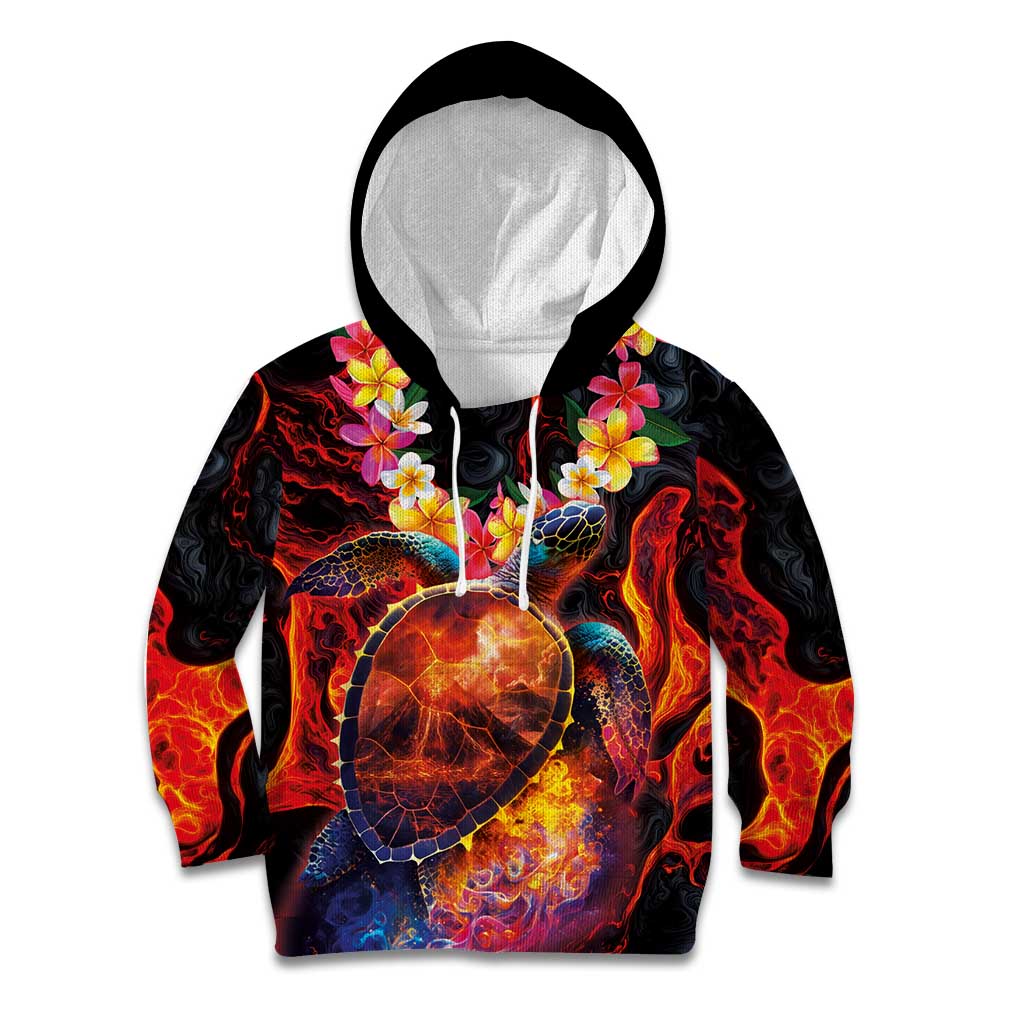 Hawaiian Turtle with Volcanic Eruption Kid Hoodie Hibiscus Lei and Lava Flow an Abstract Texture