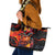 Hawaiian Turtle with Volcanic Eruption Leather Tote Bag Hibiscus Lei and Lava Flow an Abstract Texture