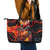 Hawaiian Turtle with Volcanic Eruption Leather Tote Bag Hibiscus Lei and Lava Flow an Abstract Texture