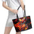 Hawaiian Turtle with Volcanic Eruption Leather Tote Bag Hibiscus Lei and Lava Flow an Abstract Texture