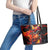 Hawaiian Turtle with Volcanic Eruption Leather Tote Bag Hibiscus Lei and Lava Flow an Abstract Texture