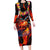 Hawaiian Turtle with Volcanic Eruption Long Sleeve Bodycon Dress Hibiscus Lei and Lava Flow an Abstract Texture