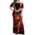 Hawaiian Turtle with Volcanic Eruption Off Shoulder Maxi Dress Hibiscus Lei and Lava Flow an Abstract Texture