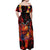Hawaiian Turtle with Volcanic Eruption Off Shoulder Maxi Dress Hibiscus Lei and Lava Flow an Abstract Texture
