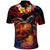 Hawaiian Turtle with Volcanic Eruption Polo Shirt Hibiscus Lei and Lava Flow an Abstract Texture