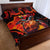 Hawaiian Turtle with Volcanic Eruption Quilt Bed Set Hibiscus Lei and Lava Flow an Abstract Texture