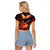 Hawaiian Turtle with Volcanic Eruption Raglan Cropped T Shirt Hibiscus Lei and Lava Flow an Abstract Texture