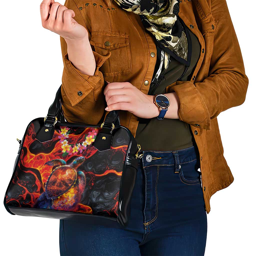 Hawaiian Turtle with Volcanic Eruption Shoulder Handbag Hibiscus Lei and Lava Flow an Abstract Texture LT03 - Polynesian Pride