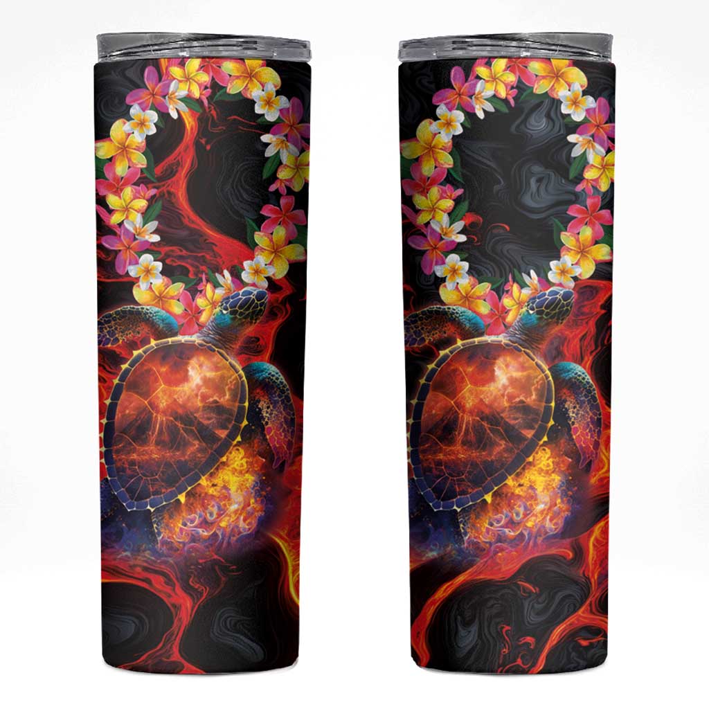 Hawaiian Turtle with Volcanic Eruption Skinny Tumbler Hibiscus Lei and Lava Flow an Abstract Texture