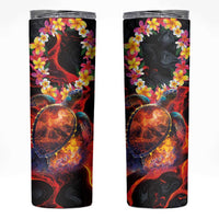 Hawaiian Turtle with Volcanic Eruption Skinny Tumbler Hibiscus Lei and Lava Flow an Abstract Texture
