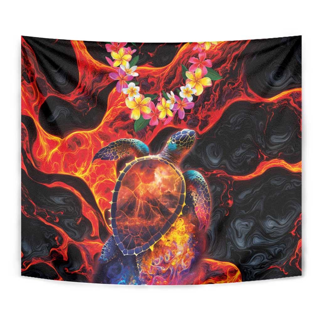 Hawaiian Turtle with Volcanic Eruption Tapestry Hibiscus Lei and Lava Flow an Abstract Texture