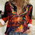 Hawaiian Turtle with Volcanic Eruption Women Casual Shirt Hibiscus Lei and Lava Flow an Abstract Texture