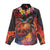 Hawaiian Turtle with Volcanic Eruption Women Casual Shirt Hibiscus Lei and Lava Flow an Abstract Texture