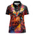 Hawaiian Turtle with Volcanic Eruption Women Polo Shirt Hibiscus Lei and Lava Flow an Abstract Texture