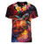 Hawaiian Turtle with Volcanic Eruption Women V-Neck T-Shirt Hibiscus Lei and Lava Flow an Abstract Texture