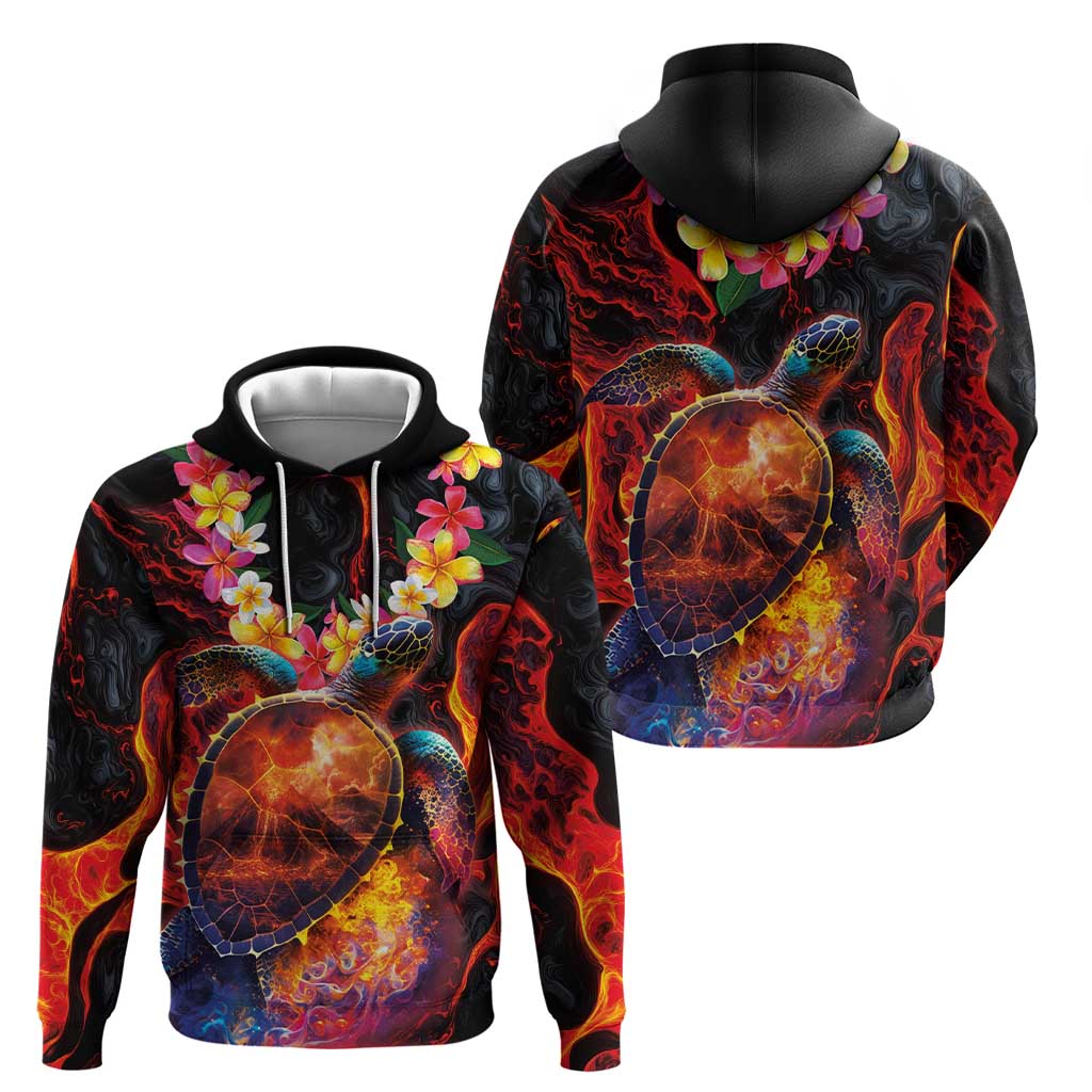 Hawaiian Turtle with Volcanic Eruption Zip Hoodie Hibiscus Lei and Lava Flow an Abstract Texture
