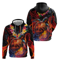 Hawaiian Turtle with Volcanic Eruption Zip Hoodie Hibiscus Lei and Lava Flow an Abstract Texture