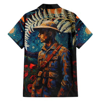 New Zealand Soldier ANZAC Day Family Matching Off Shoulder Short Dress and Hawaiian Shirt Silver Fern Starry Night Style LT03 - Polynesian Pride