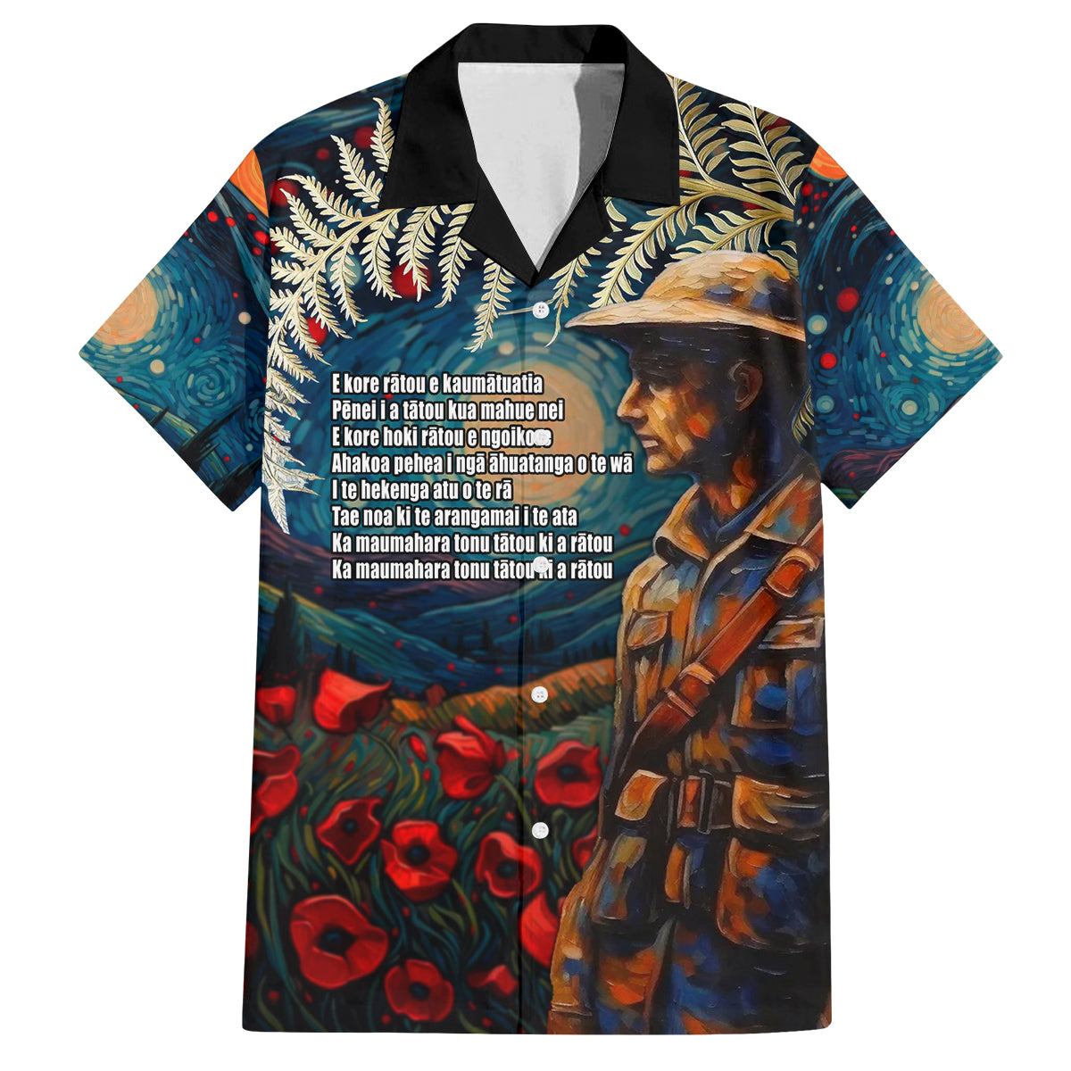 New Zealand Soldier ANZAC Day Family Matching Tank Maxi Dress and Hawaiian Shirt Silver Fern Starry Night Style LT03 Dad's Shirt - Short Sleeve Blue - Polynesian Pride