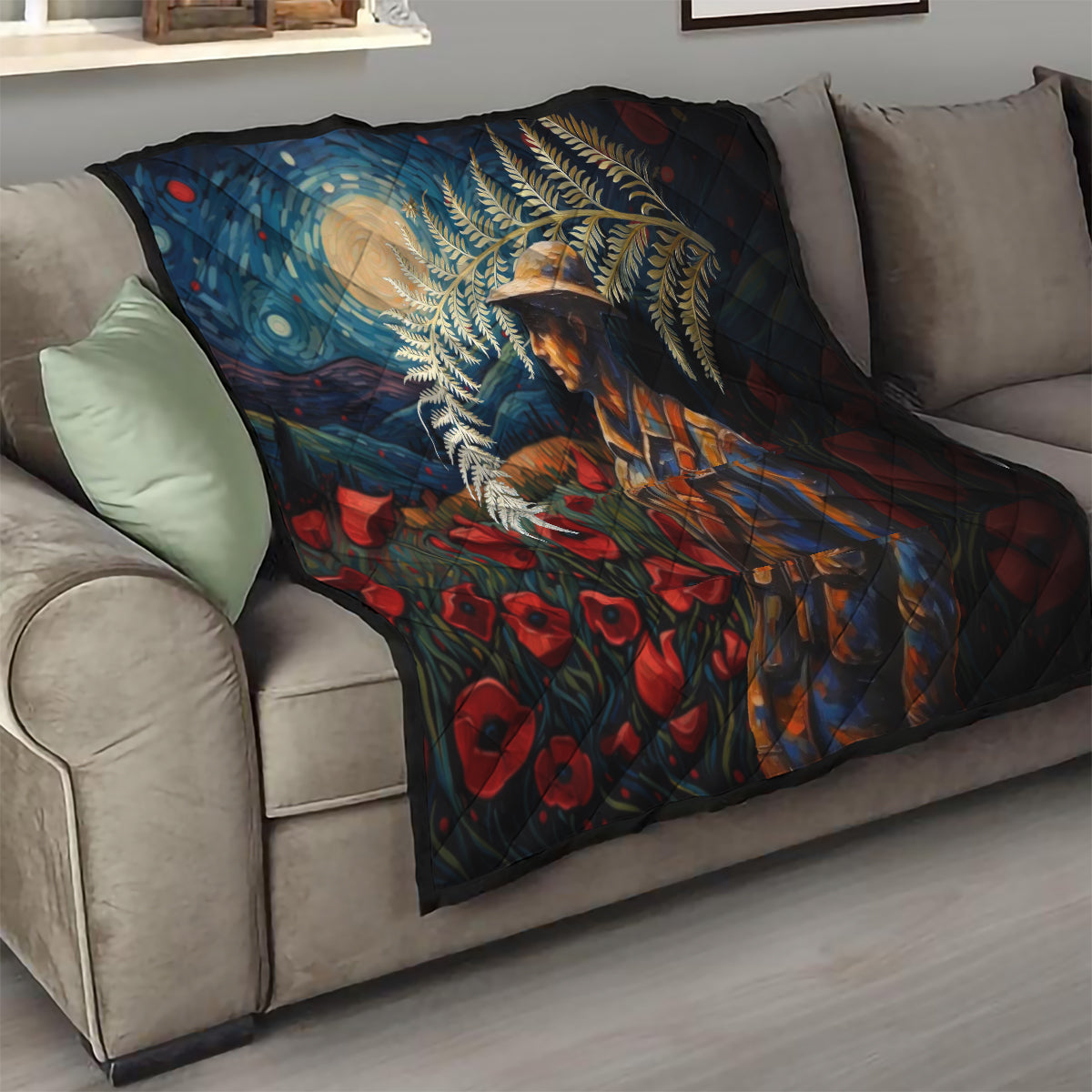 New Zealand Soldier ANZAC Day Quilt Silver Fern Starry Night Style LT03 - Polynesian Pride