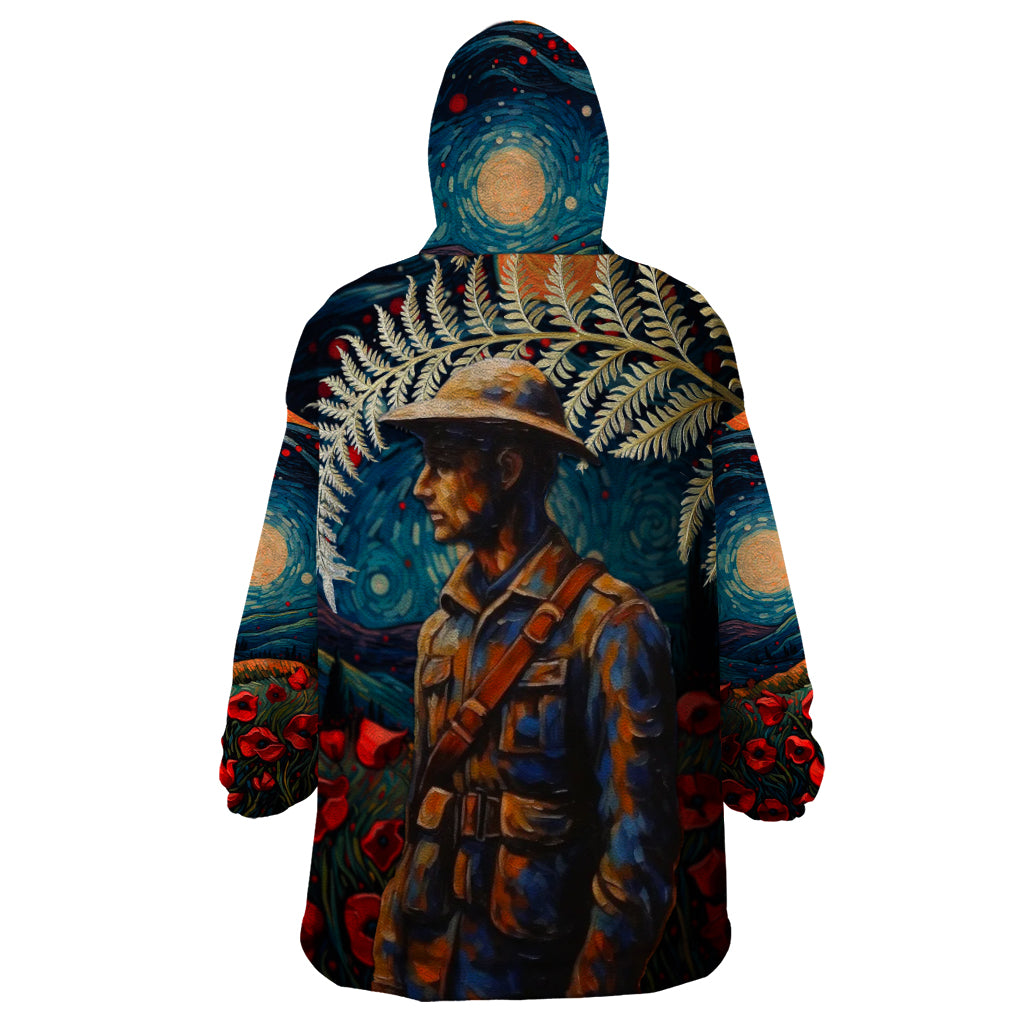 New Zealand Soldier ANZAC Day Wearable Blanket Hoodie Silver Fern Starry Night Style LT03 - Polynesian Pride