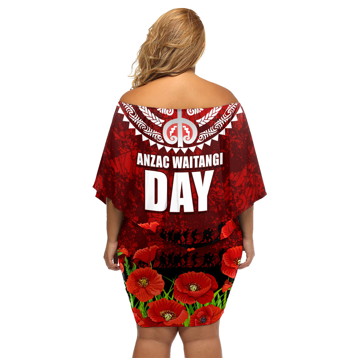 New Zealand ANZAC Waitangi Day Family Matching Off Shoulder Short Dress and Hawaiian Shirt Hei Tiki and Soldier LT03 - Polynesian Pride