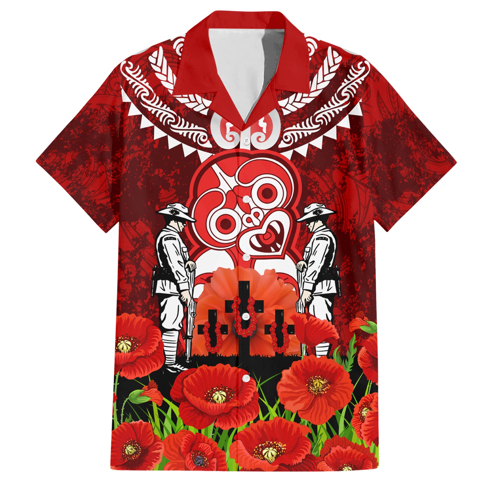 New Zealand ANZAC Waitangi Day Hawaiian Shirt Hei Tiki and Soldier LT03 Red - Polynesian Pride