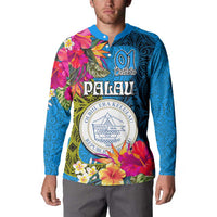 Palau Independence Day Button Sweatshirt 1st October 30th Anniversary Polynesian Jungle Flower