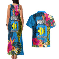 Palau Independence Day Couples Matching Tank Maxi Dress and Hawaiian Shirt 1st October 30th Anniversary Polynesian Jungle Flower