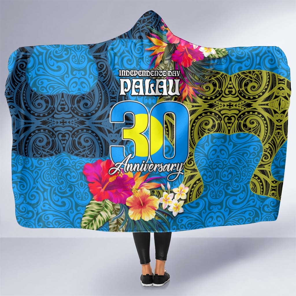 Palau Independence Day Hooded Blanket 1st October 30th Anniversary Polynesian Jungle Flower