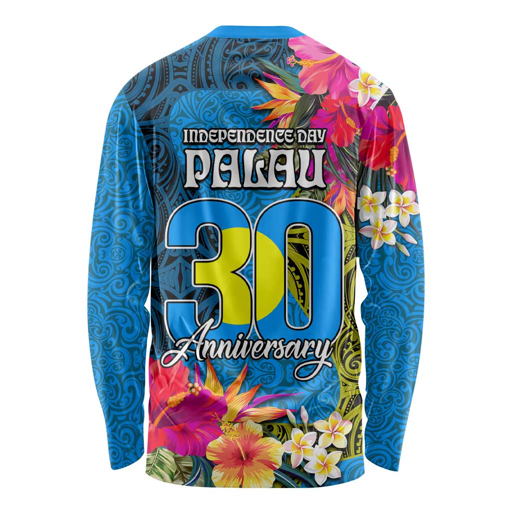 Palau Independence Day Long Sleeve Shirt 1st October 30th Anniversary Polynesian Jungle Flower