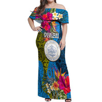 Palau Independence Day Off Shoulder Maxi Dress 1st October 30th Anniversary Polynesian Jungle Flower
