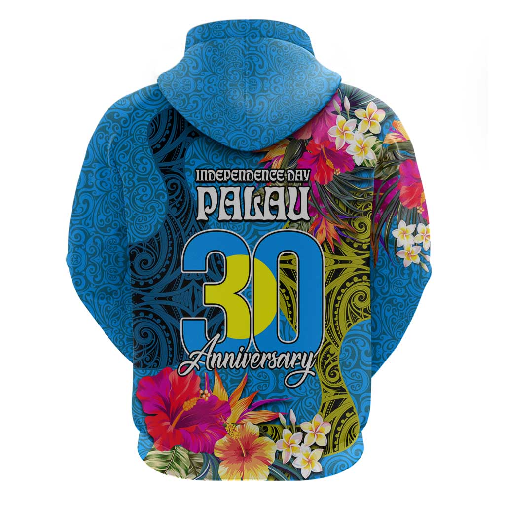 Palau Independence Day Zip Hoodie 1st October 30th Anniversary Polynesian Jungle Flower
