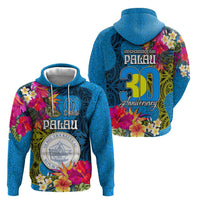 Palau Independence Day Zip Hoodie 1st October 30th Anniversary Polynesian Jungle Flower