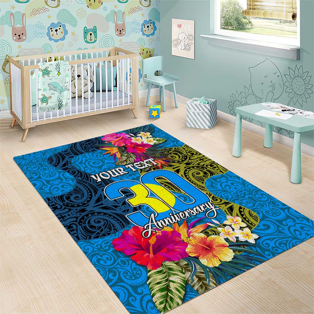 Personalised Palau Independence Day Area Rug 1st October 30th Anniversary Polynesian Jungle Flower
