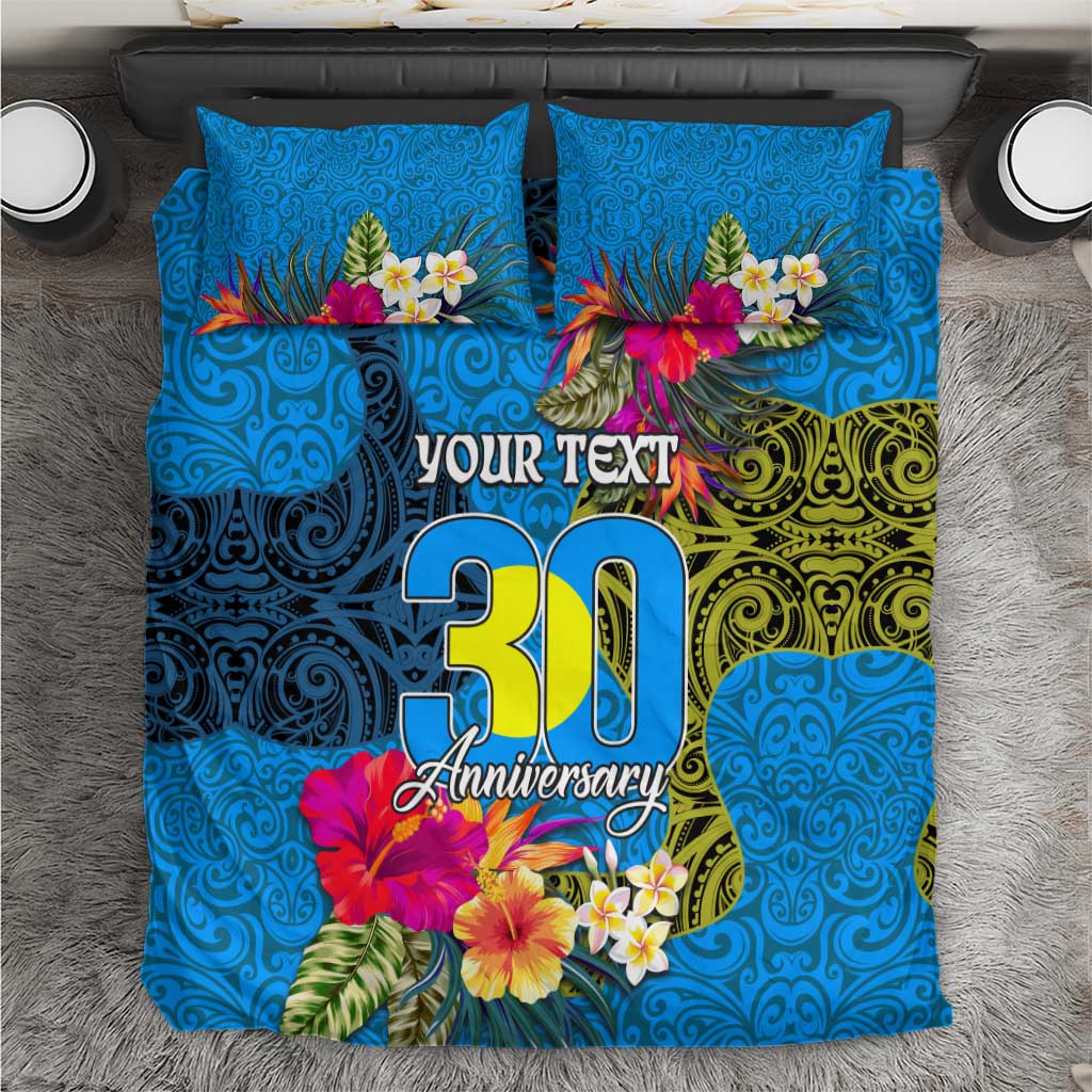 Personalised Palau Independence Day Bedding Set 1st October 30th Anniversary Polynesian Jungle Flower