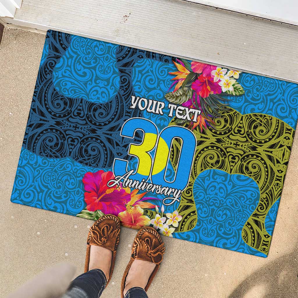 Personalised Palau Independence Day Rubber Doormat 1st October 30th Anniversary Polynesian Jungle Flower