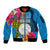 Personalised Palau Independence Day Sleeve Zip Bomber Jacket 1st October 30th Anniversary Polynesian Jungle Flower