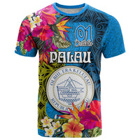Personalised Palau Independence Day T Shirt 1st October 30th Anniversary Polynesian Jungle Flower