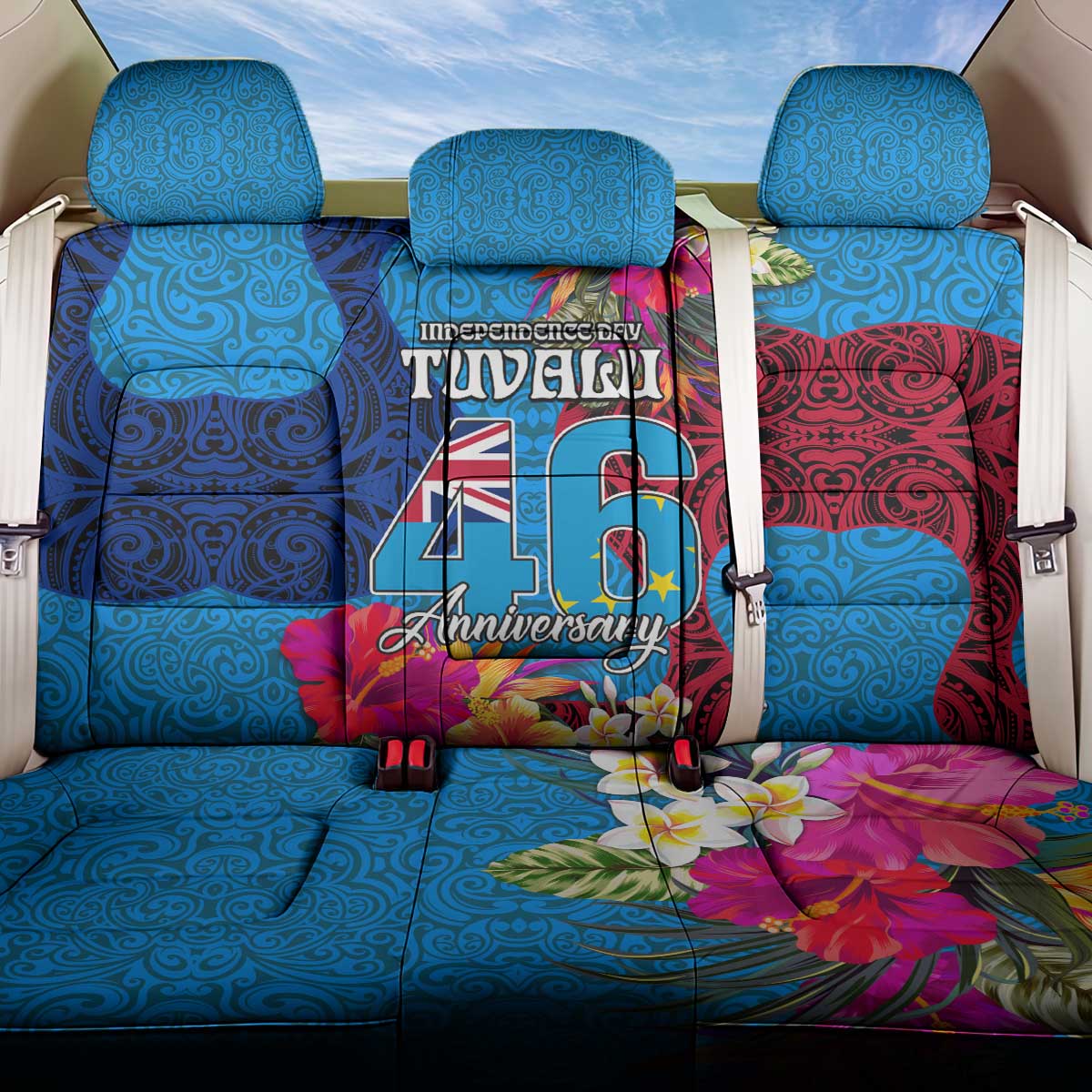 Tuvalu Independence Day Back Car Seat Cover 1st October 46th Anniversary Polynesian Jungle Flower