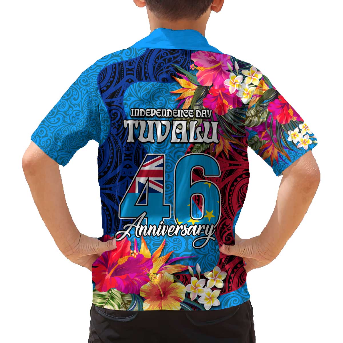Tuvalu Independence Day Family Matching Off The Shoulder Long Sleeve Dress and Hawaiian Shirt 1st October 46th Anniversary Polynesian Jungle Flower