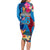 Tuvalu Independence Day Long Sleeve Bodycon Dress 1st October 46th Anniversary Polynesian Jungle Flower